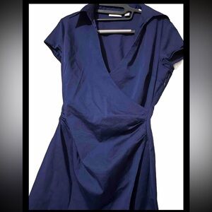 New York & company stretch cap sleeve wrapped blue dress size medium